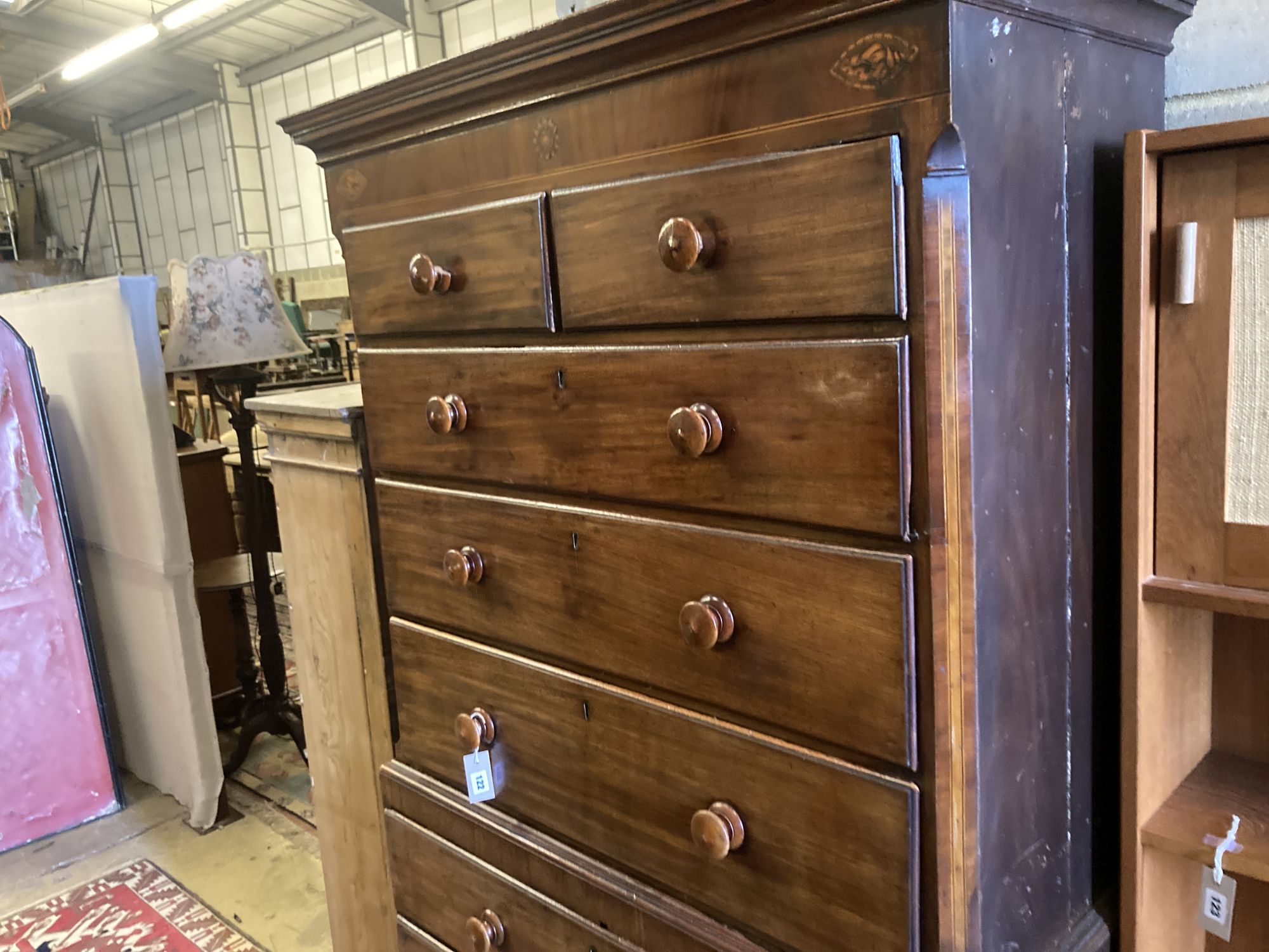 A George III mahogany chest on chest, width 106cm, depth 56cm, height 194cm